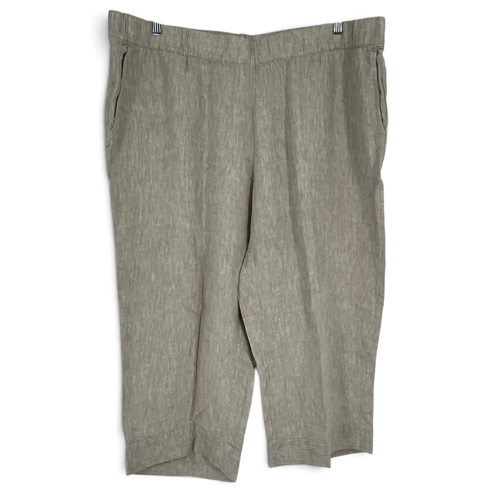 Pure Jill Linen Crop Pants Womens 3X Oatmeal Tan Elastic Waist Straight Leg